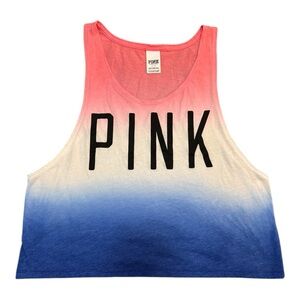 Red White and Blue VS PINK Ombre Tank Top with Bold Logo Lettering Size Large